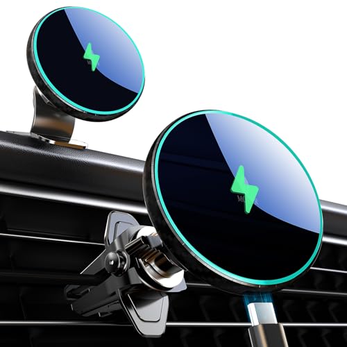 MOKPR for Magnetic Car Mount Charger-15W Wireless Car Charger-Magnetic Car Phone Holder for Dash Air Vent-LED RGB HandsFree Car Mount Fast Car Charger for iPhone 14/13/12 Series Carbon Fiber - color: Carbon Fiber
