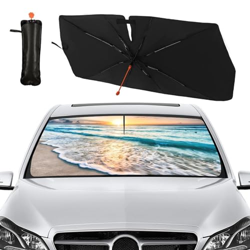 Socira Beach Sun Shade Car Windshield Umbrella Beach Sunshade for Window Shades Windshield Sun Shade Umbrella Beach Car Accessories Fits Most Trucks & SUVs 57'' x 30'' - color: Color-BC0, size: 57X31 Inch