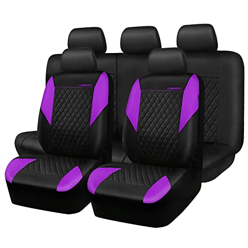 CAR PASS Purple Leather Seat Covers, Quilting Pretty Car Seat Cover with 5mm Composite Sponge Inside,Airbag Compatible,Universal Fit for Most Sedan SUV Van Truck (Full Set,Purple) - color: Black and Purple, size: Full Set (Front and Rear)