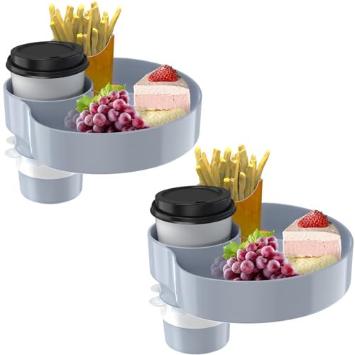 [2 Packs] Kids Car Seat Tray, Travel Tray with Cup Holder for Toddler Baby, Kids Car Seat Food Snack Organizer for Road Trip, Stroller snack Organizer Travel Must Haves (Light Grey, 2 PCS) - color: Light Grey, size: 2 Pack