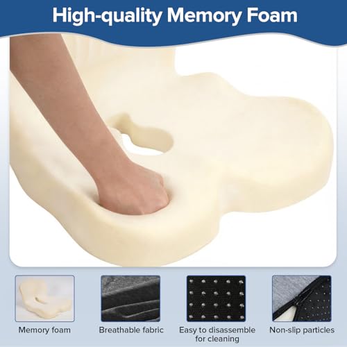 Urban Deco Memory Foam Seat Cushion, Office Chair Seat Cushion with L-Shaped Design, Ergonomic Back and Seat Pad Cushion for Car, Driving, Office, Black+Grey - color: Black+grey