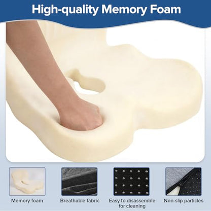 Urban Deco Memory Foam Seat Cushion, Office Chair Seat Cushion with L-Shaped Design, Ergonomic Back and Seat Pad Cushion for Car, Driving, Office, Black+Grey - color: Black+grey
