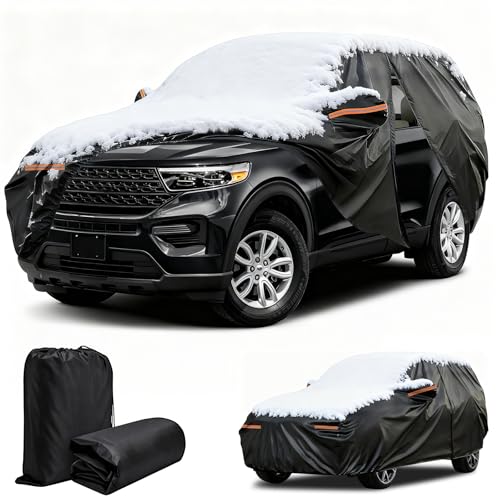 Winter Car Cover for Ford Explorer 1991-2025, Heavy Duty SUV Full Car Cover Waterproof All Weather Outdoor for Hail Snow Ice Rain Sun UV Dust Protector, with Driver Side Zipper & Reflective Strips