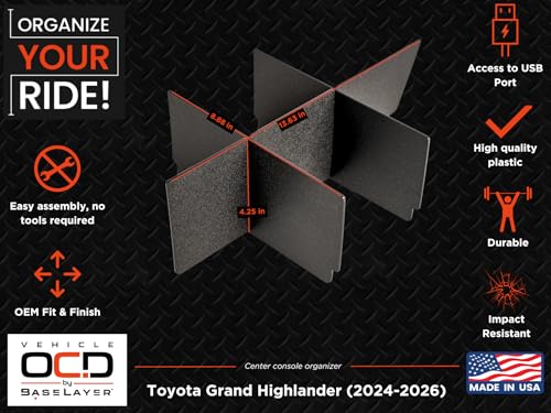 Vehicle OCD - Center Console Organizer for Toyota Grand Highlander (2024-2026) - Made in USA - SLX198 - size: Grand Highlander 2024-2026