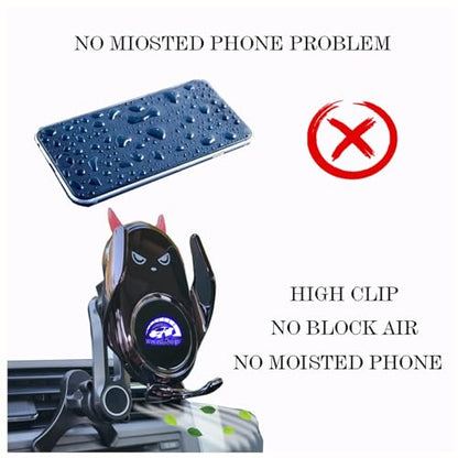 Car Phone Holder Mount Wireless Charging Auto Clamping with Rotatable Vent Clip Cute Demon for iPhone Samsung Galaxy Andriod Phone - style: Dark demond
