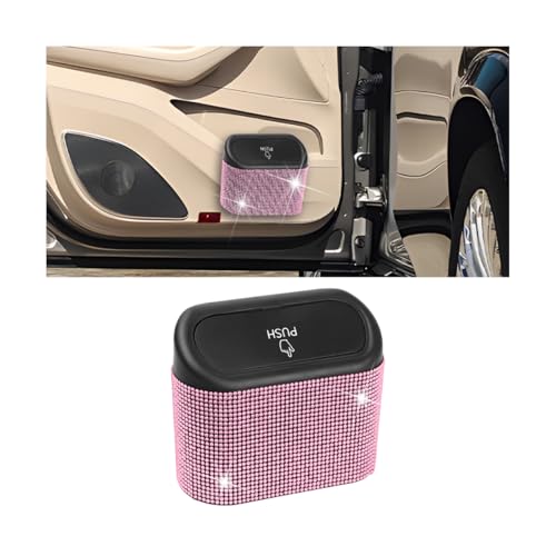 AICEL Bling Car Trash Can with Lid, Crystal Rhinestones Leakproof Auto Garbage Hanging Container Bin, Multipurpose Diamond Dustbin Storage Organizer, Universal Vehicle Accessories (Pink) - color: Pink