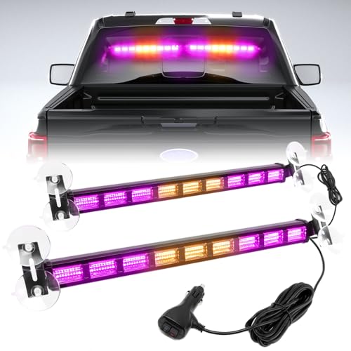 [Upgraded] Purple/Amber Funeral Escort Emergency Strobe Light Bar Switchable 4 Colors LED Windshield 2 in 1 Visor Safety Warning Flashing Lights for Funeral Escort Trucks/Vehicles/Car - color: #10 Purple/Amber