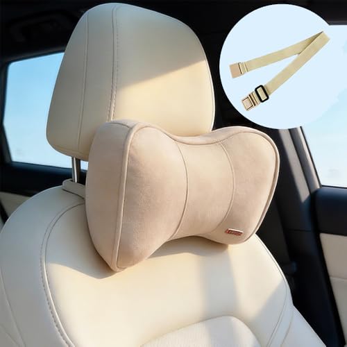 Carwales Car Neck Cushion Recliner Headrest Pillow for Office Chair Couch Memory Foam Lower Back Support Lumbar Pain Relief Ergonomic Design Extension Adjustable Strap Fits Driving Car Tan 1 Pack - color: Tan