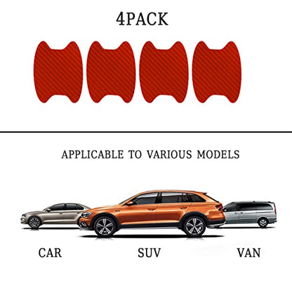 4PCS Carbon Fiber Anti-Scratches Car Cup Protector, Non-Marking Auto Door Protective Film, Universal for Most Handles (Red/4PCS) - color: Red/4PCS