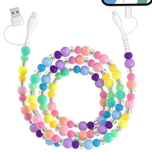 4 in 1 USB C Cable 6FT Candy Color Beaded Multi Charging Cable [MFi Certified] Pearl Phone Charger Cord USB A/Type C to Type C/iPhone Multi Fast Charger Cord for iPhone 17 16 15 14 Pro Max Samsung - color: Colorful Round Beaded, size: 2M/6FT