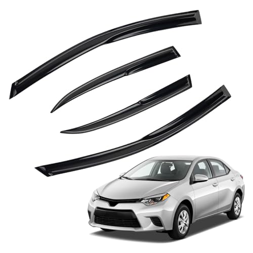 4pcs JDM 3D Wavy MU Style Window Visors Compatible with 2014-2019 Toyota Corolla 4-Door Sedan, Front+Rear Left+Right Outside Mount Type Dark Smoke Tint Tape-On Side Sun Rain Guards Set of 4 - size: 2014-2019 Toyota Corolla