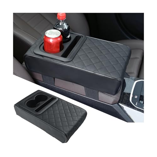 Osilly Car Center Console Armrest Pillow with Cup Holder, Leather Middle Console Protection Cushion with Phone Holder, Memory Foam Auto Arm Rest Box Cover, Universal Vehicle Accessories (Textures) - color: Black Textures