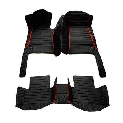 Add Personal Touch to Your Vehicle with IMEISH Customizable Logo Text Car Mats for 99% of vehiclesPads Protection Non-Slip Leather Floor Liners (Black red Stripe) - color: Black red stripe