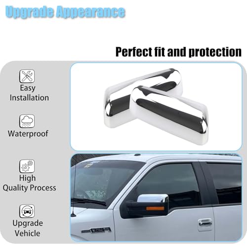 AUCERAMIC Chrome Plated Mirror Covers Caps Compatible with 2009-2014 Ford F150 2 Door 4 Door Side View Mirror Back Cover Cap Overlay - style: 2009-2014 F-150 Mirror Cover