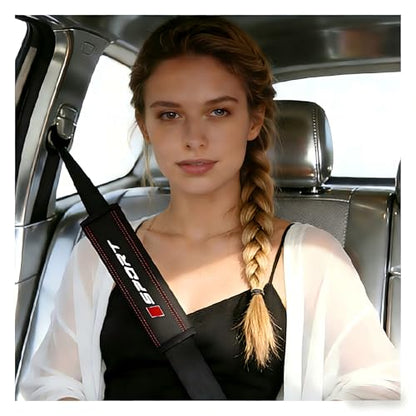 2PCS Car Seat Belt Cover Pad,Leather Car Seat Strap Pads with Red/Blue Stitching,Universal Non-Slip Seats Belt Shoulder Pad Cars Interior Accessories for Cars Truck SUV (Black/Red) - color: Black/Red