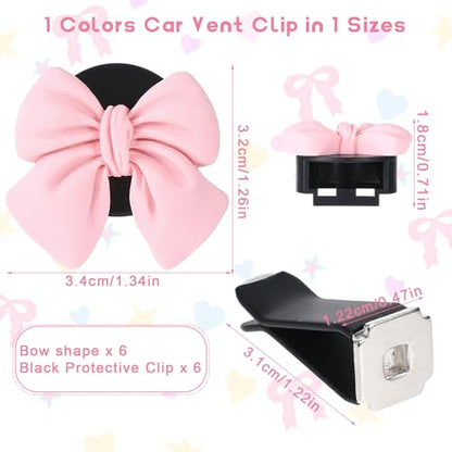 Tyqour 6pcs Pink Bow Car Vent Clips Air Freshener Vent Clip Cute Air Conditioning Outlet Clip Car Interior Decor Charm Accessories(3.2 cm, 3.4 cm)