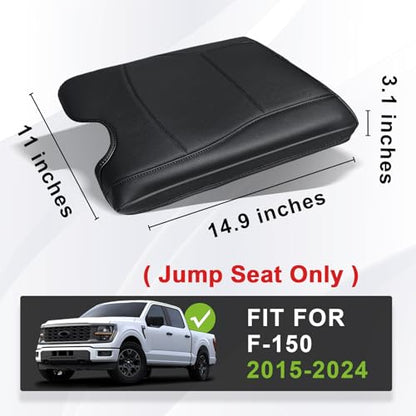 Muslogy Center Console Armrest Cover Fit for Ford F-150 F150 2015-2026 & F250 F350 F450 2017-2026 Accessories, Comfort Armrest Pad Console Lid Cushion Vegan Leather Regular Thick(Jump Seat ONLY) - size: 2) 15-25 |F150| Jump Seat, Regular
