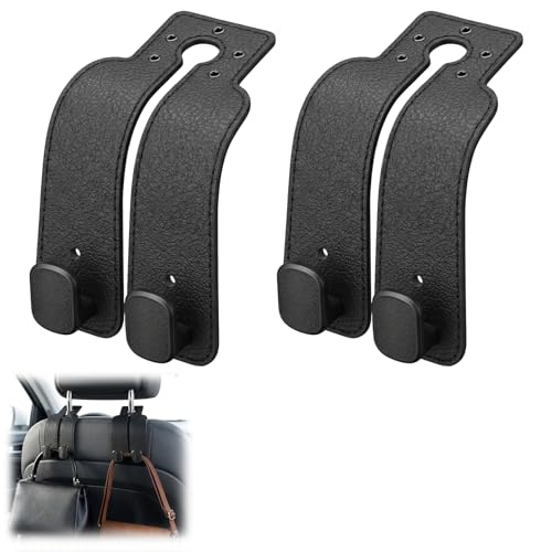 Headrest Hooks for Car, Car Seat Back Organizer Storage Hook, Double Hook Car Seat Hooks for Hanger Purses and Bags, Leather Purse Holder for Car (Black) - color: Black