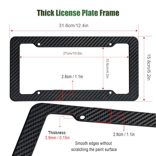 Carbon Fiber License Plate Frames- Black Carbon Pattern Plastic Front & Rear Car Tag Holder Cover 2 Pack with Mount Hardware, Screws, Caps, Handlebar Stickers - style: Carbon Fiber-Plastic-4 Hole