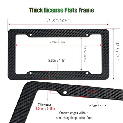 Carbon Fiber License Plate Frames- Black Carbon Pattern Plastic Front & Rear Car Tag Holder Cover 2 Pack with Mount Hardware, Screws, Caps, Handlebar Stickers - style: Carbon Fiber-Plastic-4 Hole