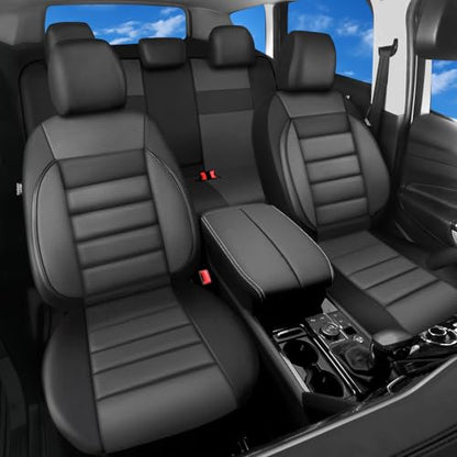 CAR PASS Leather Seat Covers Full Set Universal Water Resistant 3D Foam Back Support, Luxury Comfort Automotive 5 Seat Covers All Season Fit for SUV,Sedan,Van, Airbag Compatible Elegance(Gray Black) - color: Black and Gray