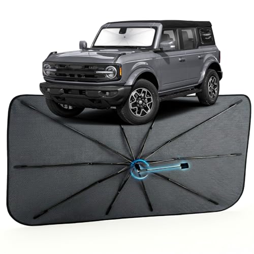 Car Windshield Sun Shade for Ford Bronco 4-Door 2021–2026 (Not for Bronco Sport), Reflective Sunshade Umbrella for Front Window, Car Shades Sun Visor to Keep Car Cool and Protect Interior, Exact Fit - size: For Ford Bronco(4-Door) 2021-2026