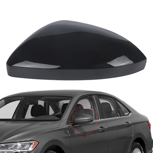 DERI Driver Side Mirror Cap Compatible with Volkswagen Jetta 2019 2020 2021 2022 2023 2024 2025, Left Side Mirror Cover fit for VW Jetta US Version Without Turn Signals, Glossy Black, 17A857537AGRU - color: Black, size: Driver Side