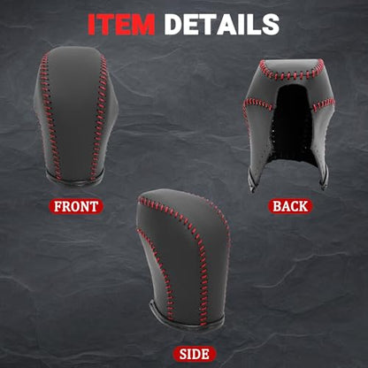 Leather Gear Shift Knob Cover Compatible with Volkswagen Atlas丨 Beetle丨 Golf丨 Passat丨 Jetta 丨 Tiguan 2011-2021 Black Leather with Red Stitches Shifter Knob Cover - Black&Red - color: Red&Black
