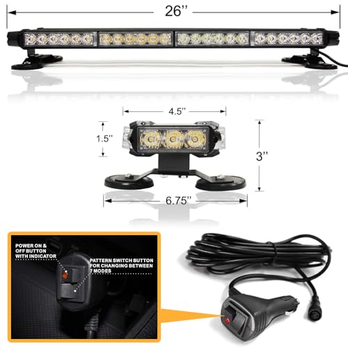26'' 54 LED Emergency Strobe Rooftop Flashing Light Bar, Double Side Hazard Warning Beacon Safety Lights w/Magnetic for Tow Vehicles Firefighter Cars Trucks Traffic Security, Red & Blue - color: Red & Blue, size: 26''