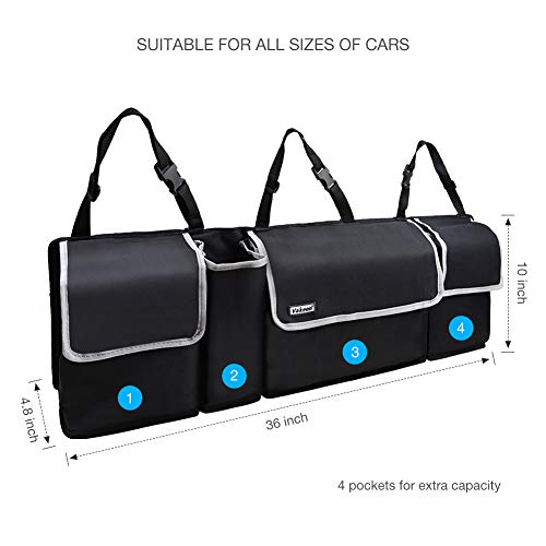 Backseat Trunk Organizer for SUV & Car - Hanging Organizer Foldable Cargo Storage Bag with 4 Pockets Adjustable Strap Durable Cover and Fit for Most Vehicles