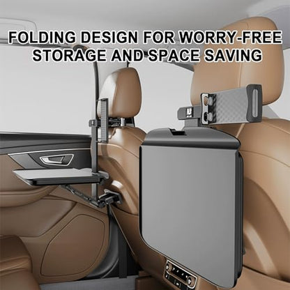 Car Seat Tray Table for Large Cars, Foldable Backseat Travel Tray with Non-Slip Pad, Phone/Tablet Holder - Roadtrip Eating Food Passenger Tray