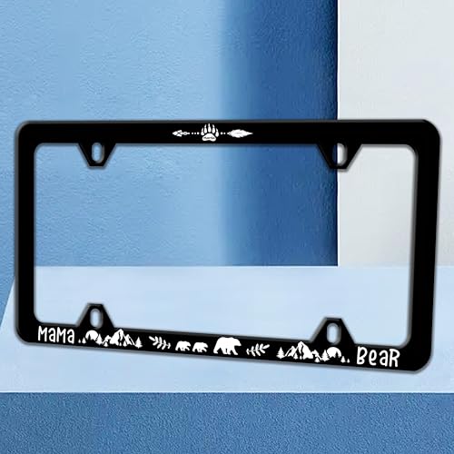 Mama Bear License Plate Frame Animal Forest Mountain License Plate Holders Funny Auto Accessory Bracket Stainless Steel License Plate Frames with Screws for Women Men 6x12 Inch 4 Holes - color: Mama Bear
