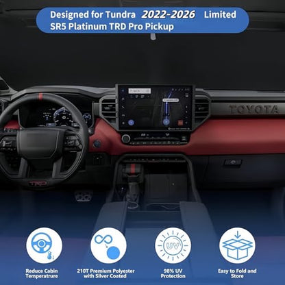 Custom Fit Toyota Tundra 2026-2022 Windshield Sun Shade, Front Window Sunshade for Tundra TRD Pro, Limited, SR5, Platinum, Foldable Sun Visor UV Protector Heat Shield Window Screen Cover Keep Car Cool - size: E. for Toyota Tundra 2022-2026