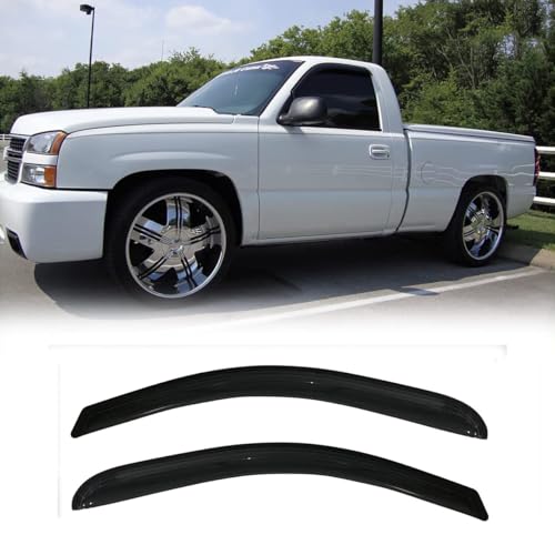 Original Side Window Wind Deflector for 2014-2019 Chevrolet Silverado/GMC Sierra 1500 2500 3500 with Regular Cab, 2pcs Out-Channel Tape-On Rain Guards Set, Dark Smoke Nice Window Visor 92301 - size: 14-18 Regular Cab