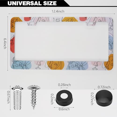 Boho Abstract Colorful Woman Line Face License Plate Frames, 2 Pack Abstract Faces Car Plate Frame, Stainless Steel License Plate Holders Covers with Free Screws Fasteners Caps (Colorful Face) - color: Colorful Face
