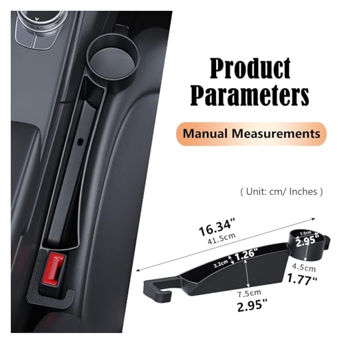 Dual Slot Car Seat Gap Organizer with Cup Holder, Universal Auto Gap Filler Strip 2 Pack with Seat Belt Holes, Carseat Side Gap Guard Spacer Accessories to Fill The Space Between Front Seat & Console - color: Black, 2PCS with Cup Holder & Hook