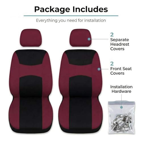 FH Group Light & Breezy Cloth Car Seat Cover Front Set, Airbag Ready with Gift- Universal Fit for Cars Trucks and SUVs (Burgundy/Black) FB030102 - color: Burgundy, size: Front Set