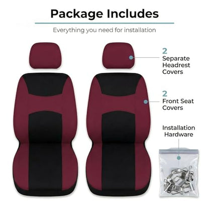 FH Group Light & Breezy Cloth Car Seat Cover Front Set, Airbag Ready with Gift- Universal Fit for Cars Trucks and SUVs (Burgundy/Black) FB030102 - color: Burgundy, size: Front Set