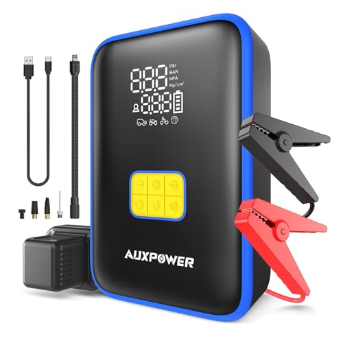 Auxpower Jump Starter with Air Compressor,3000A Portable Car Jumper 160PSI Tire Inflator, 12V Jump Box for 6.5L Gas/3.0L Diesel Engine,Battery Jump Starter with 60W Type-C Quick Charger, 3 Modes light