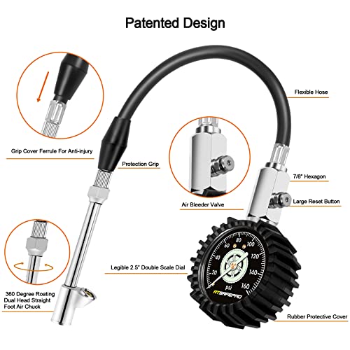 ATsafepro Tire Pressure Gauge 160PSI, Dual Head Air Pressure Gauge for Truck, Semi Truck, ATV, RV & Motorhome with Dually Tires, Heavy Duty Tire Pressure Gauge… - size: 160psi