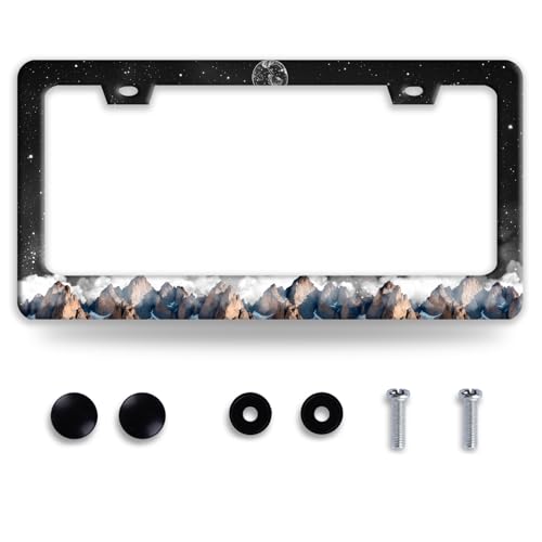 Mountain License Plate Frame Stainless Steel Beautiful Night Sky Moon License Plate Holder Personalized Car Decorative Parts for Standard Us Canada Vehicles 12.3 x 6.3 Inch - color: Mountains Beautiful Night Sky Moon