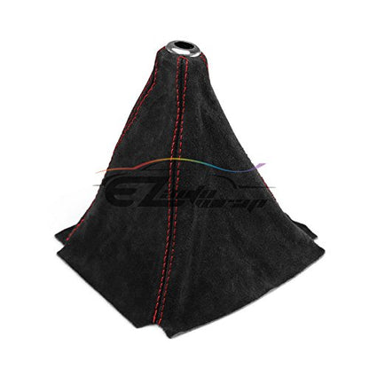 EZAUTO WRAP Universal Real Velvet Shift Knob Shifter Boot Cover Black with Red Stitches Genuine Leather MT at Sport - color: Velvet With Red Stitches