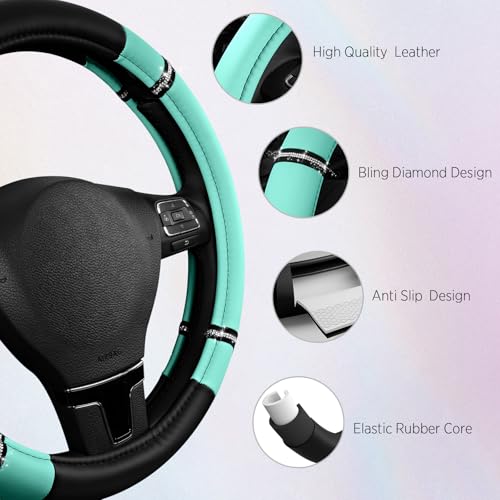 Road Comfort Leather Steering Wheel Cover – Premium Anti-Slip Car Steering Wheel Grip Cover – Universal Fit for 14.5”–15” Cars, Trucks & SUVs - Mint - color: Mint