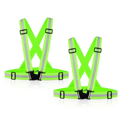 Tenalleys 2 Pack Reflective Vest Running Gear Adjustable High Visibility Reflective Running Safety Vest for Women Men Night Cycling,Hiking, Jogging,Dog Walking - color: Green