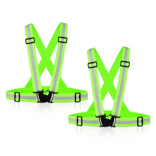 Tenalleys 2 Pack Reflective Vest Running Gear Adjustable High Visibility Reflective Running Safety Vest for Women Men Night Cycling,Hiking, Jogging,Dog Walking - color: Green