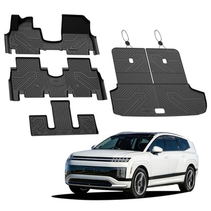 LASFIT Floor Mats & Backrest Mats & Cargo Mat for Hyundai Ioniq 9 2026 (Only Fit 6 Seats, Not Fit 7 Seats), All Weather TPE Custom Fit Floor Liners with Full Set Car & Trunk Mats Accessoires, Black - size: 2)For Hyundai Ioniq 9 | 2026 | 6 Seats