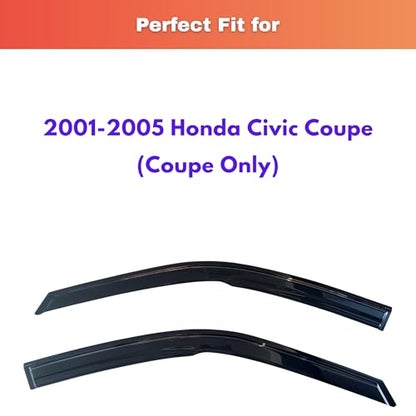 KPY Rain Guards Fit for 2001-2005 Honda Civic Coupe, Out-Channel Window Visors Vent Wind Deflectors 2PC, Car Accessories for 01-05 Civic Coupe (Coupe Only) - size: 2001-2005 Civic Coupe