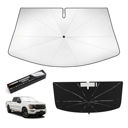 Windshield Sun Shade Umbrella for Ford F150 2015-2026,Heat Blocking Keep Car Cool,UV Protection Windshield Sunshade, Emergency Rain Shield&Dashboard Protector-Thickened ICY Silver - size: For Ford F150 2015-2026-ICY