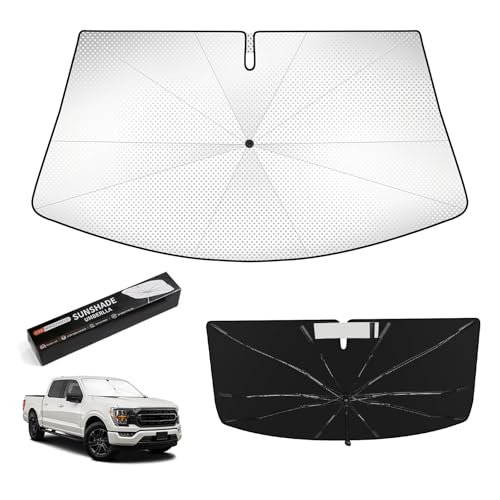 Windshield Sun Shade Umbrella for Ford F150 2015-2026,Heat Blocking Keep Car Cool,UV Protection Windshield Sunshade, Emergency Rain Shield&Dashboard Protector-Thickened ICY Silver - size: For Ford F150 2015-2026-ICY