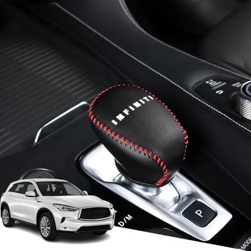 Great-luck Genuine Leather Automatic at Gear Shift Knob Cover Protector Trim,The car Interior Accessories(Red Stitches) for Infiniti QX50 2019 2020 2021 2022 2023 2024 QX55 2022 2023 2024 2025 - color: red Stitches, size: QX50